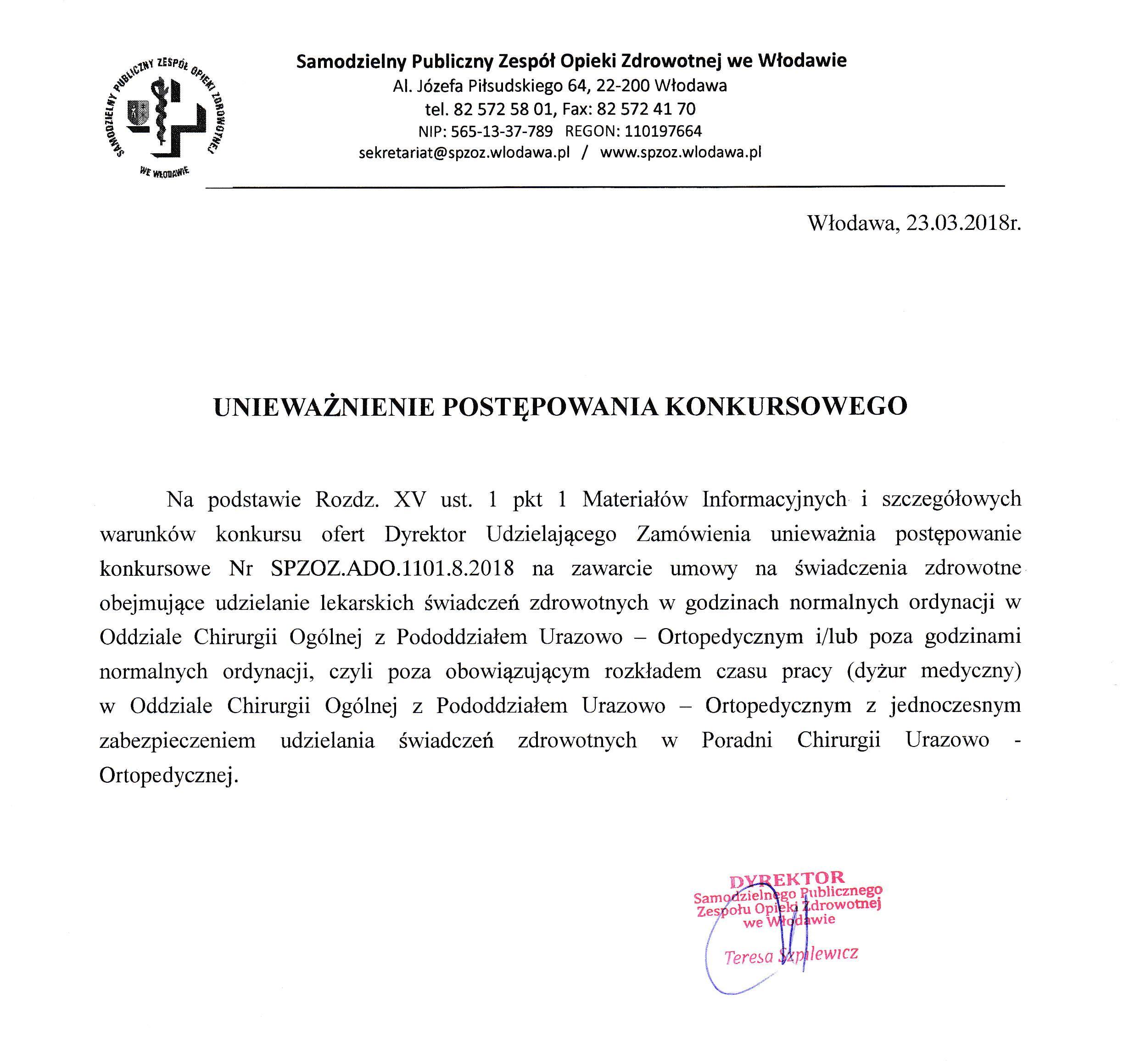 Unieważnienie SPZOZ.ADO.1101.8.2018